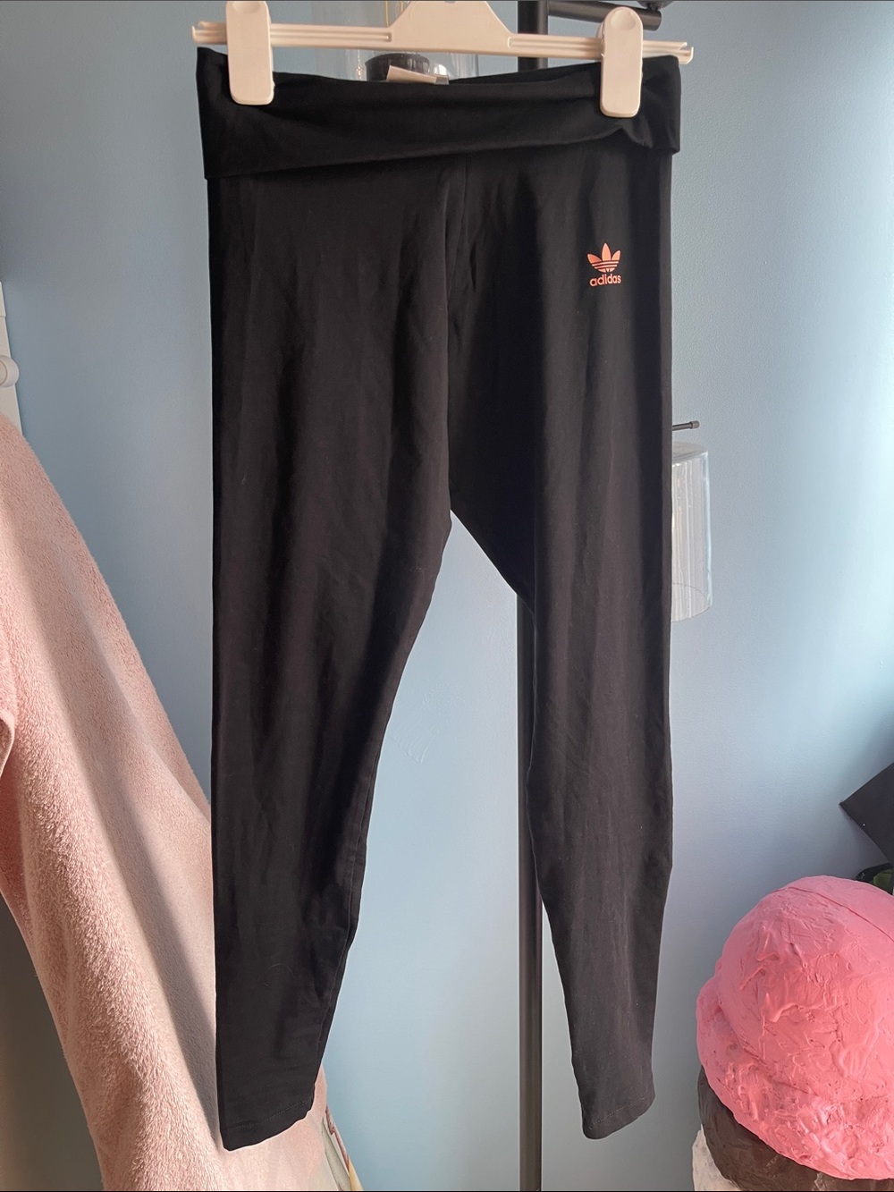 adidas Black Leggings with Pink Trefoil